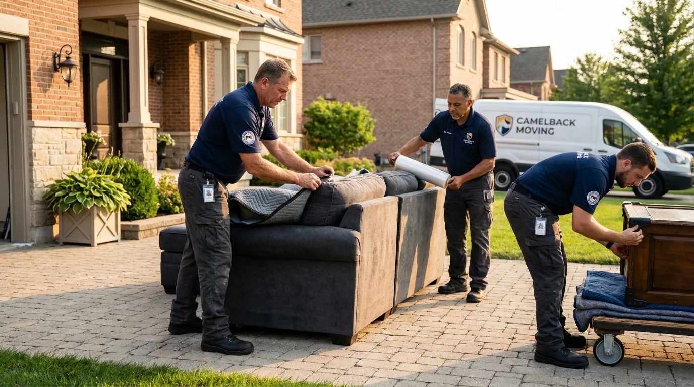 Large estate moving crew wrapping furniture in Hyde Park, NY